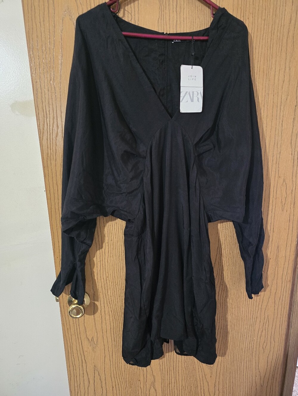 Nwt Zara Black V-Neck Balloon Sleeve Maxi Dress - Picture 2 of 8